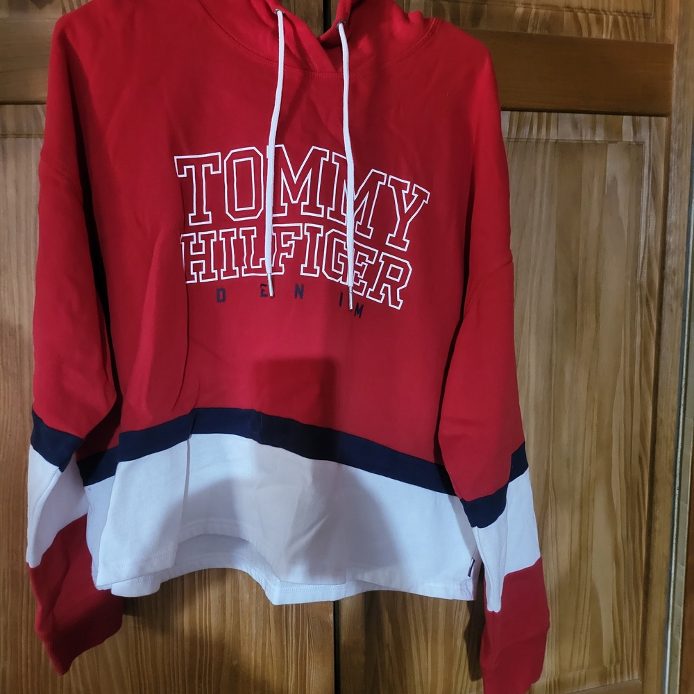 Tommy Hilfiger Red and White Hoodie